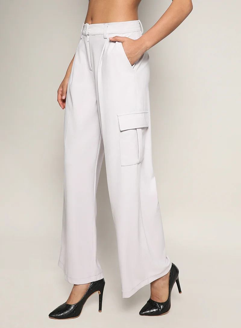 Pinacolada  Women's Cream White Baggy Cargo Pants For Casual Wear | Mid-Rise | 4 Pockets | Button Closure | Cargo Pants Crafted With Comfort Fit For Everyday Wear for Women | Best Price UAE